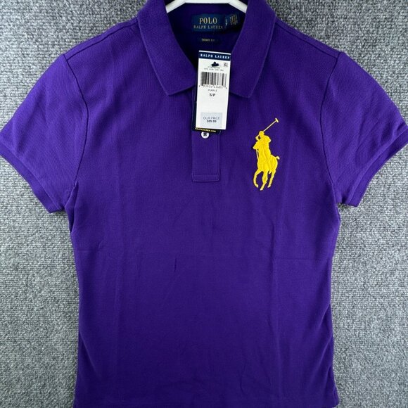 Polo Ralph Lauren Tops - NWT Polo Ralph Lauren Women SKINNY FIT Big Pony Polo Shirt PURPLE Yellow Small